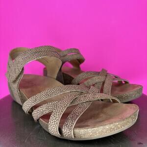 Korks Primrose Tan Leather Strappy Cork Wedge Sandal US 8